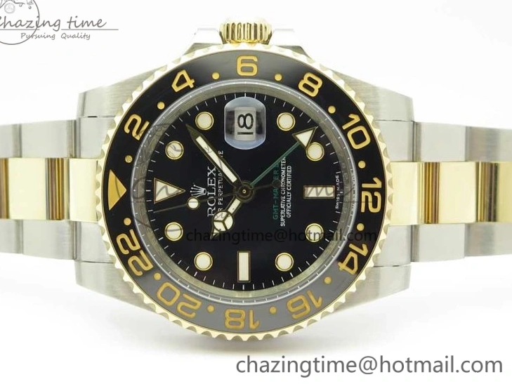 Edition GMT-Master II (Correct 1:1 Best 904L Hand Noob A3187 116713 Stack) LN YG Wrapped Steel Black Ceramic Thick 0209